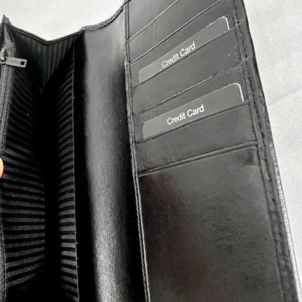 (2)Men/Women Black Leather Convas Bi Fold Wallet DAVID HICKS Long and short